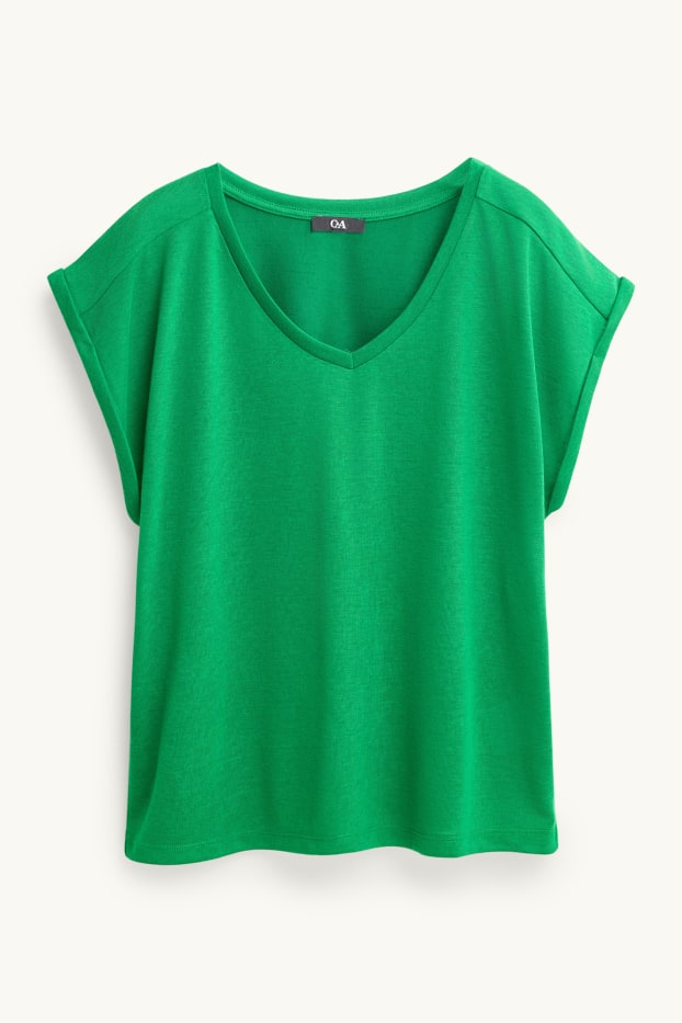 Femmes - T-shirt à col V - relaxed fit - vert