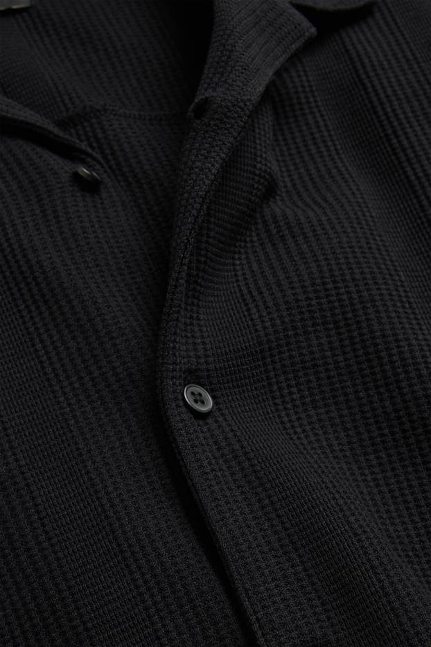 Herren - Hemd - Regular Fit - Reverskragen - strukturiert - schwarz
