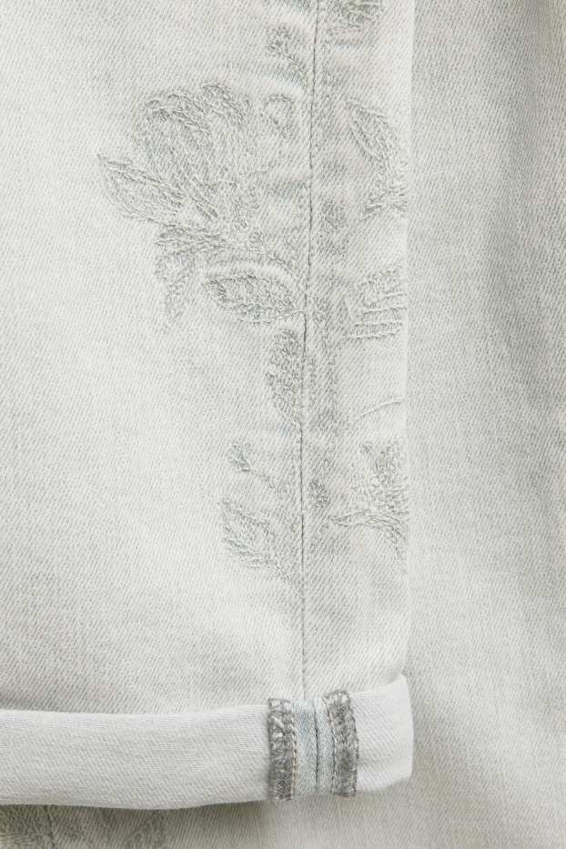 Femmes - Boyfriend jean - mid waist - à fleurs - jean gris clair