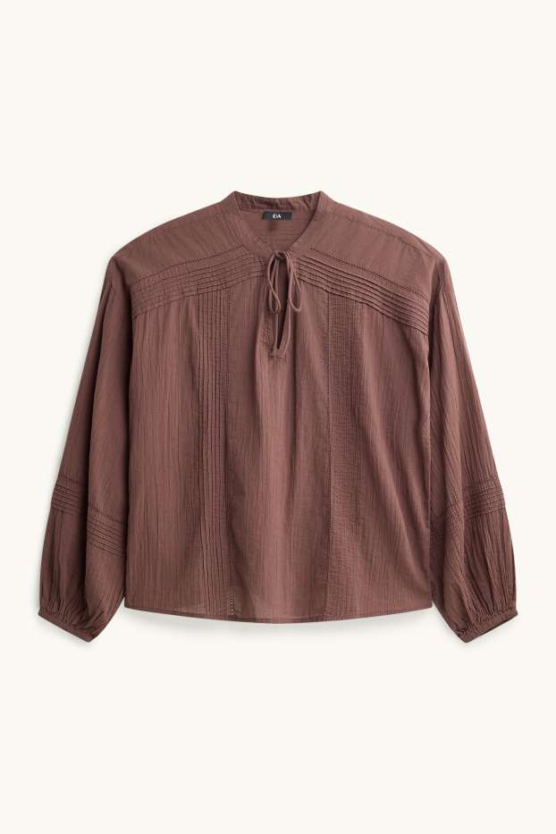 Women - V-neck blouse - brown
