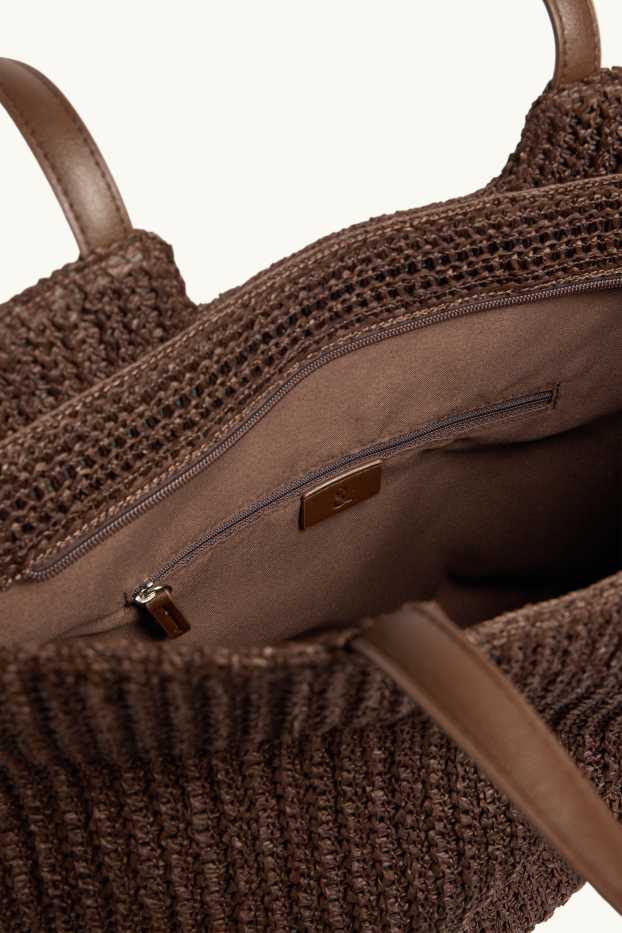 Damen - Großer Stroh-Shopper - dunkelbraun