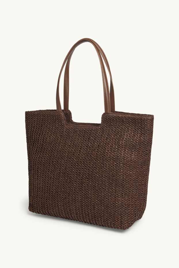 Damen - Großer Stroh-Shopper - dunkelbraun