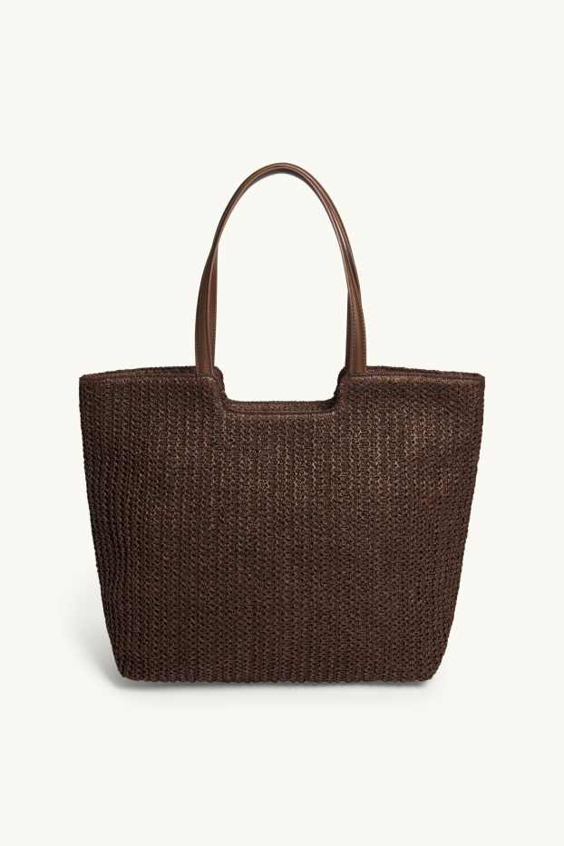 Damen - Großer Stroh-Shopper - dunkelbraun
