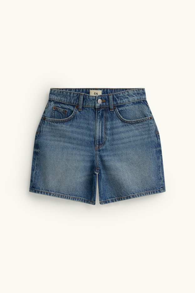 Dames - Bermuda van spijkerstof - mid waist - jeansdonkerblauw