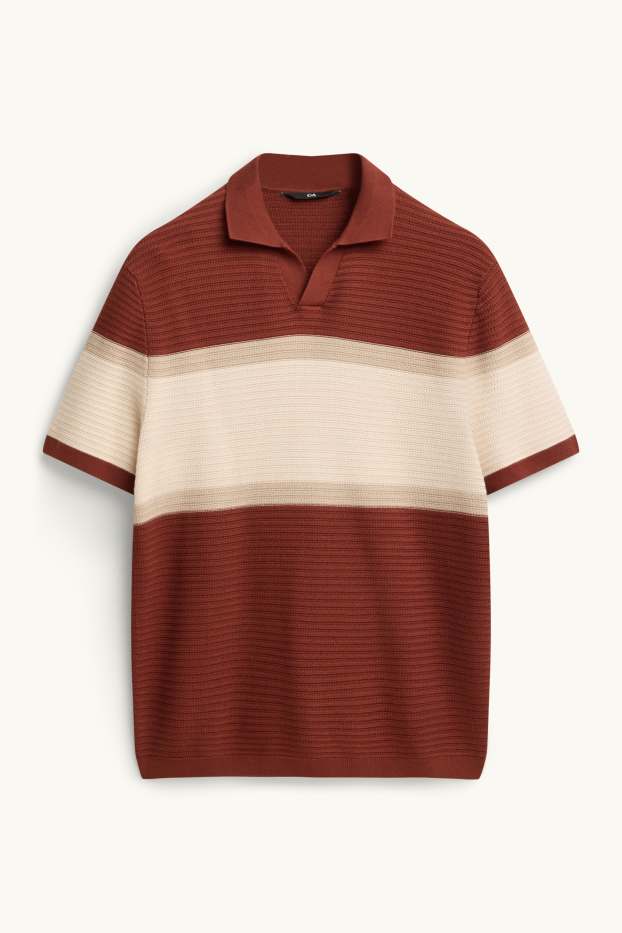 Herren - Strick-Poloshirt - Regular Fit - gestreift - strukturiert - dunkelrot