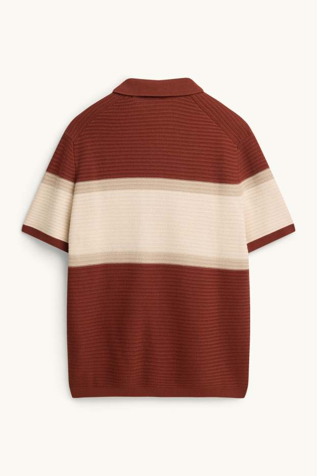 Herren - Strick-Poloshirt - Regular Fit - gestreift - strukturiert - dunkelrot