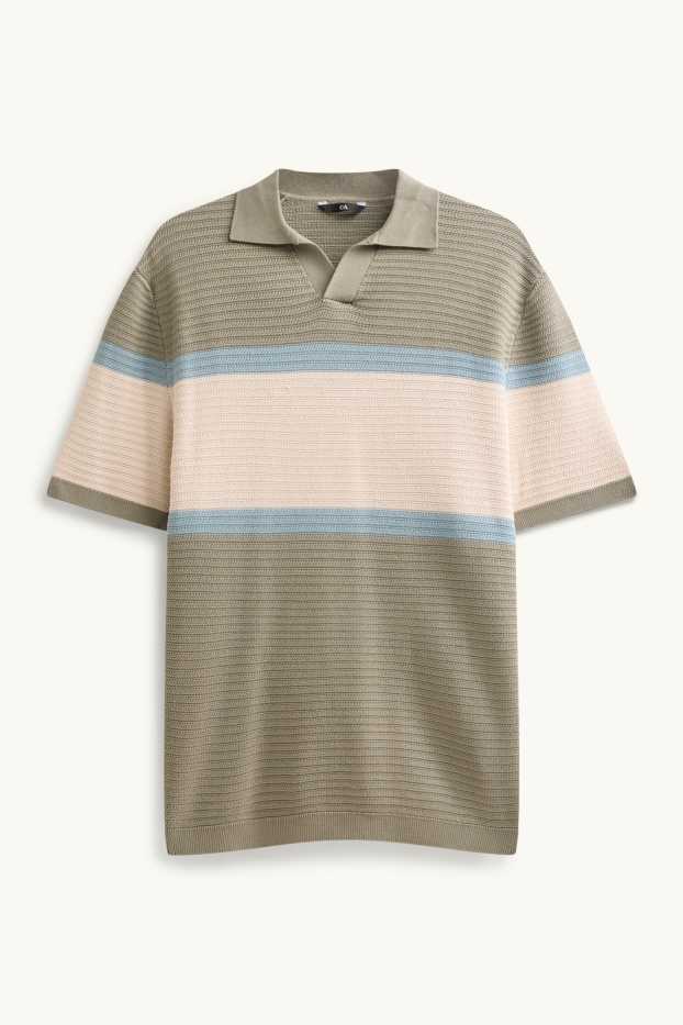 Herren - Strick-Poloshirt - Regular Fit - gestreift - strukturiert - hellgrün