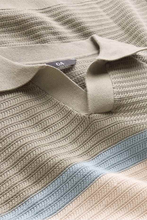 Herren - Strick-Poloshirt - Regular Fit - gestreift - strukturiert - hellgrün