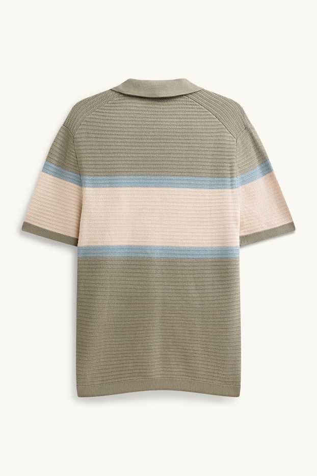 Herren - Strick-Poloshirt - Regular Fit - gestreift - strukturiert - hellgrün