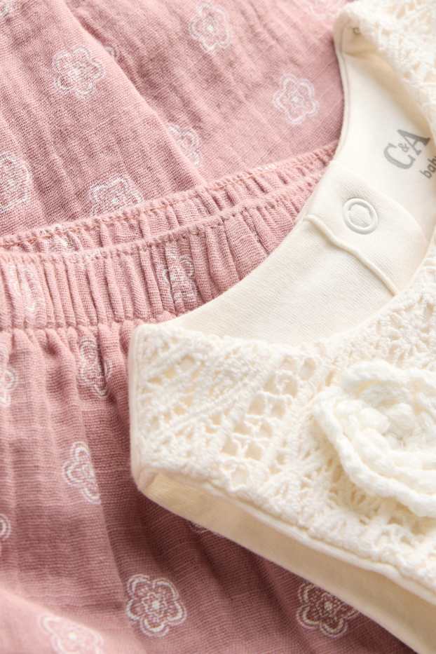 Bebeluși - fete - Floricele - compleu bebeluși - 2 piese - alb / roz