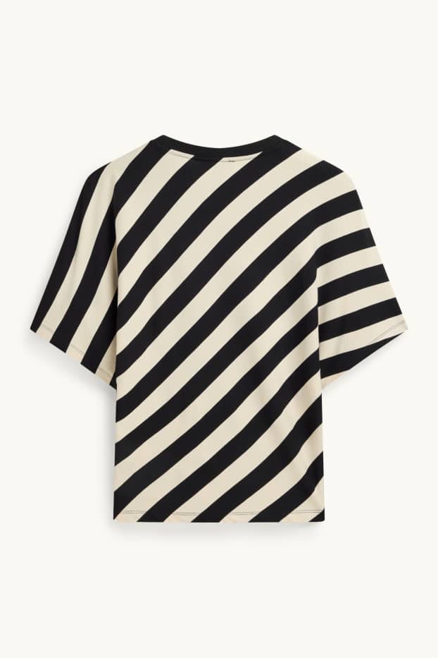 Damen - T-Shirt - Regular Fit - gestreift - schwarz / beige