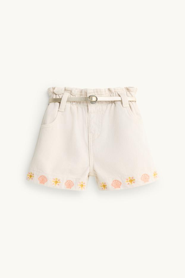 Kinderen: meisjes - Schelp en zon - denim short met riem - wit