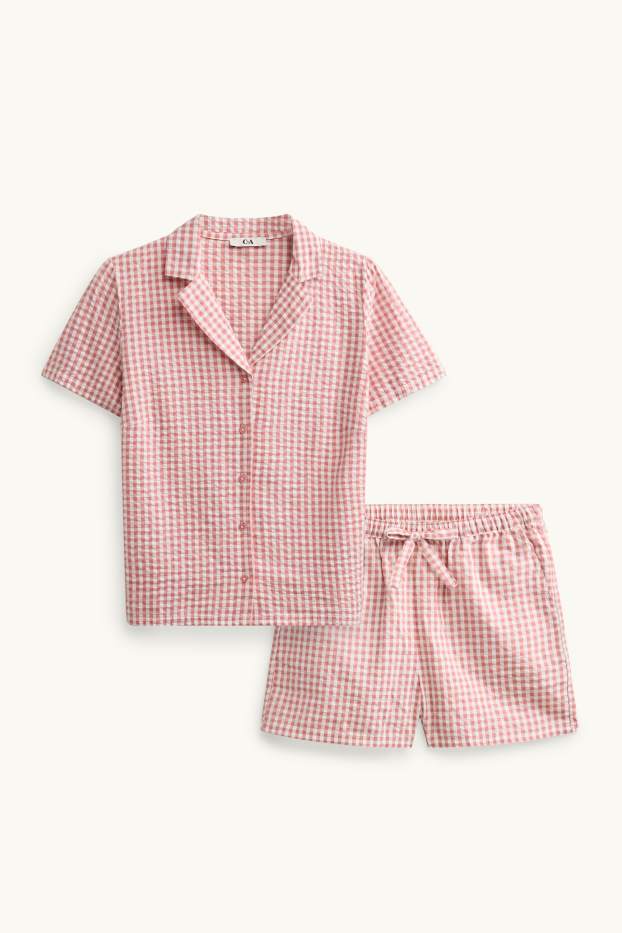 Femmes - Pyjashort - à carreaux - rose