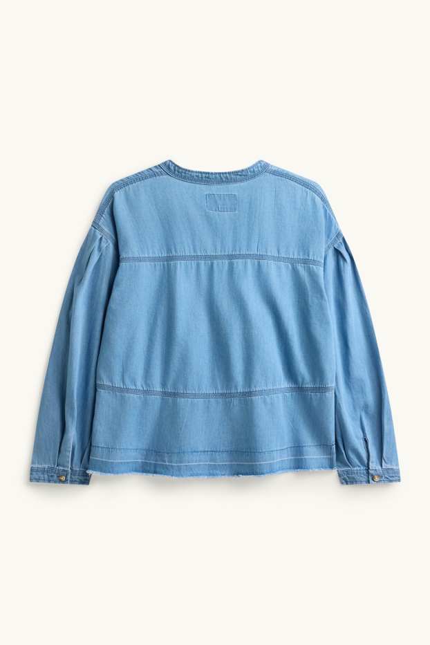 Femmes - Chemisier en jean à encolure en V - jean bleu