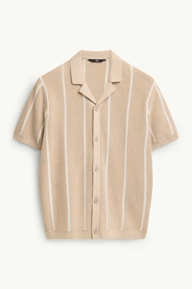 Herren - Strick-Hemd - Regular Fit - Reverskragen - gestreift - beige
