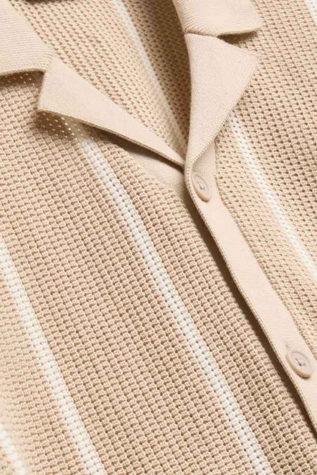 Herren - Strick-Hemd - Regular Fit - Reverskragen - gestreift - beige