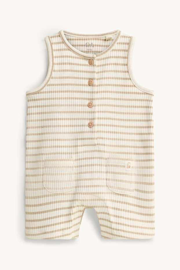 Unisex - Mono de punto para bebé - de canalé - de rayas - blanco / beis