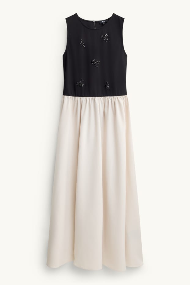 Dona - Vestit fit & flare amb pedres d’estràs - negre/beix