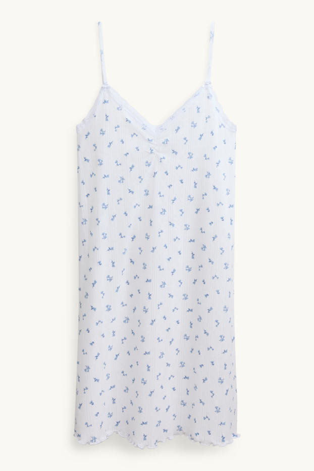 Dona - Camisa de dormir de punt d’ordit calat - de flors - blanc