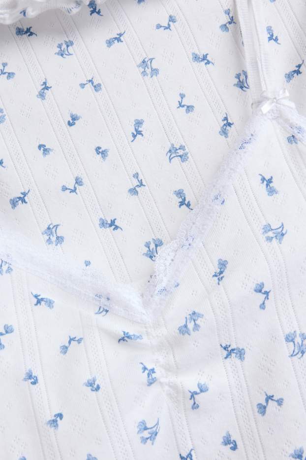 Dona - Camisa de dormir de punt d’ordit calat - de flors - blanc