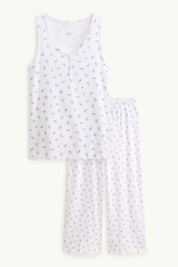 Dames - Pyjama - gebloemd - wit