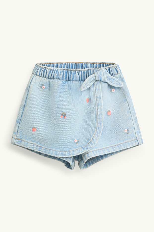 Bébés filles - Fruit et petites fleurs - jupe short pour bébé avec nœud - aspect jean - bleu