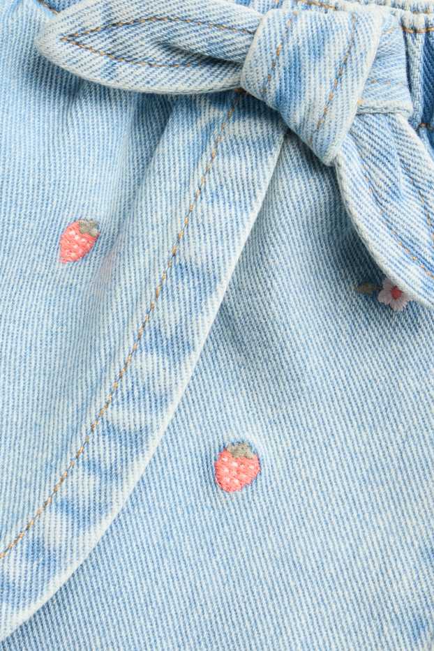Bébés filles - Fruit et petites fleurs - jupe short pour bébé avec nœud - aspect jean - bleu