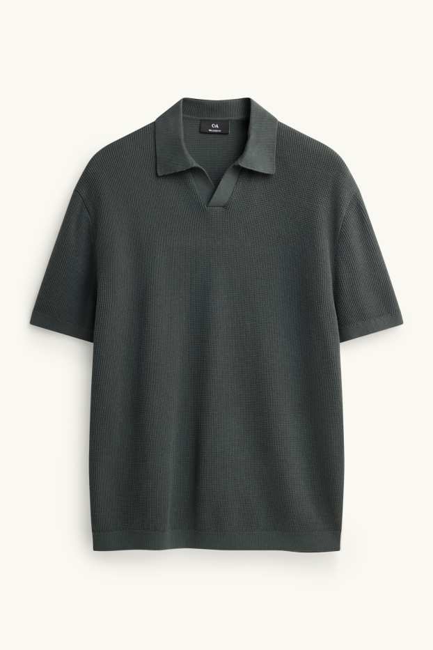 Herren - Strick-Poloshirt - Relaxed Fit - dunkelgrau