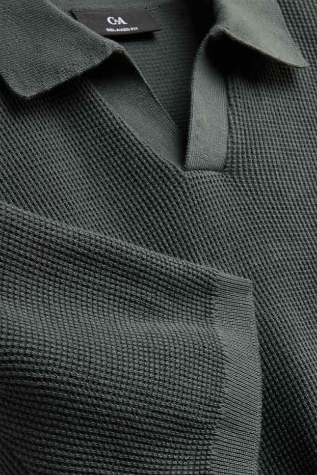 Herren - Strick-Poloshirt - Relaxed Fit - dunkelgrau