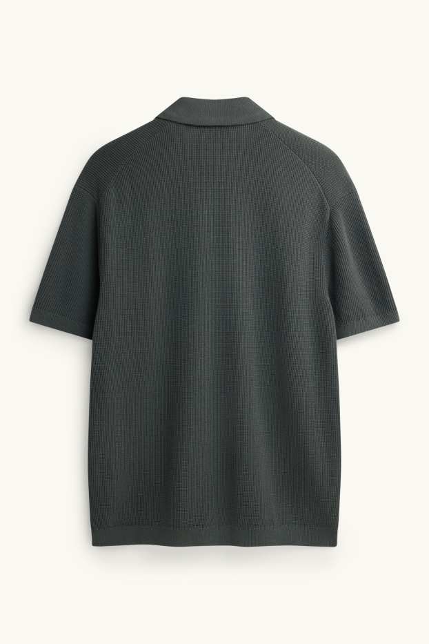 Herren - Strick-Poloshirt - Relaxed Fit - dunkelgrau