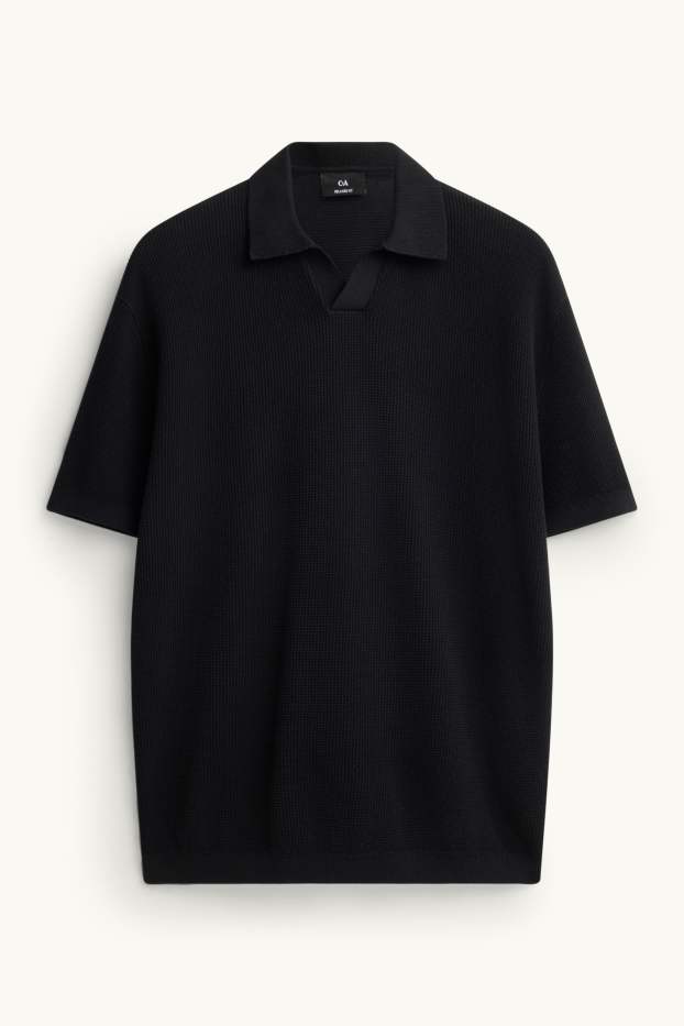 Home - Polo de punt - relaxed fit - negre
