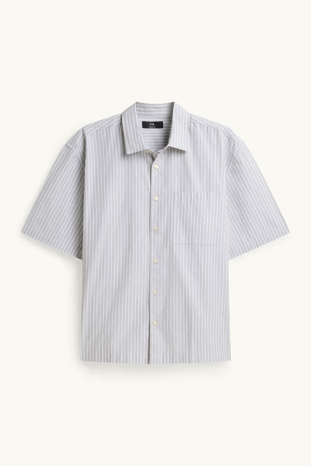 Herren - Hemd - Loose Fit - Kent - gestreift - hellgrau