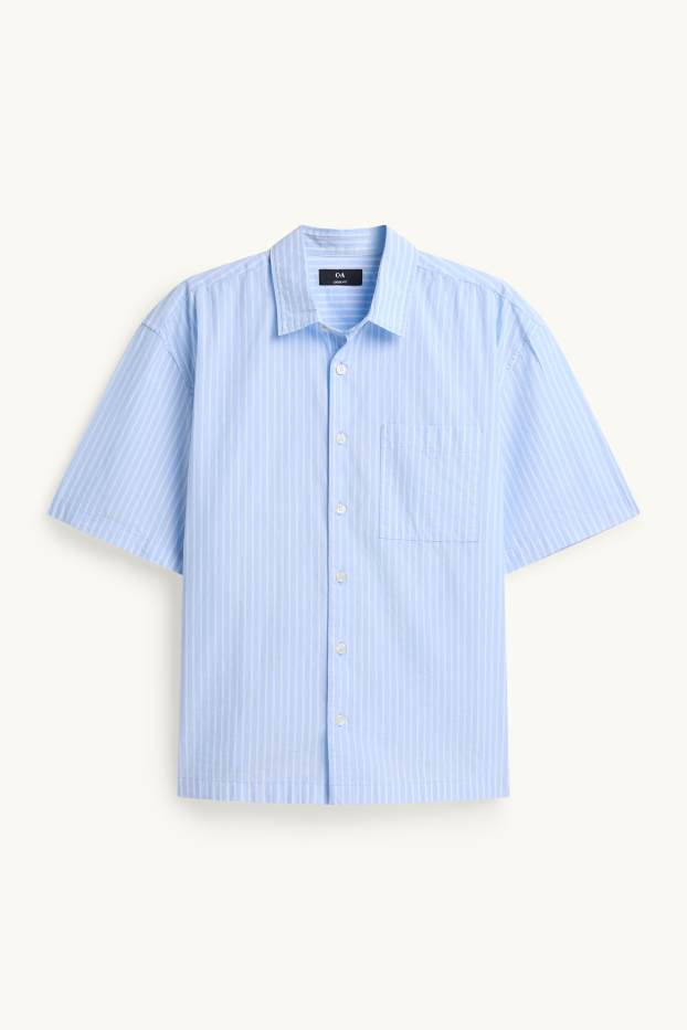 Men - Shirt - loose fit - kent collar - striped - blue / white
