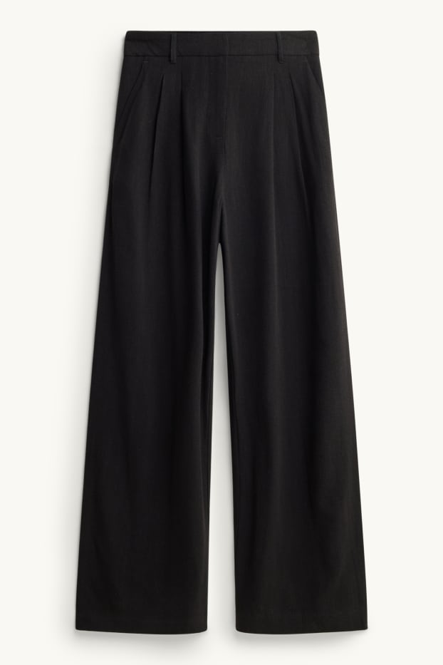 Damen - Stoffhose mit Leinen-Anteil - High Waist - Palazzo - schwarz