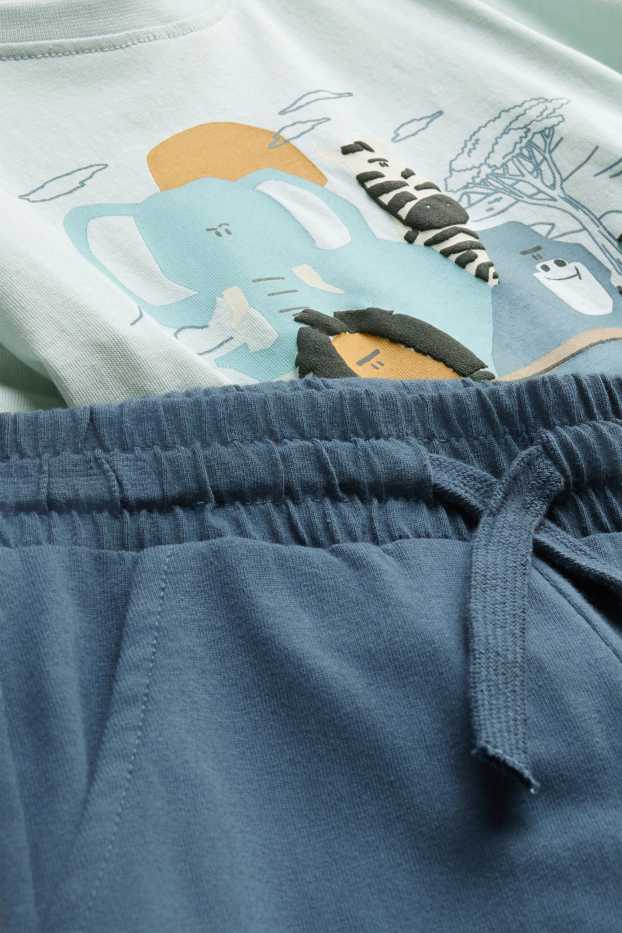 Kinder Buben - Dschungeltiere - Set - Kurzarmshirt und Shorts - 2 teilig - hellblau