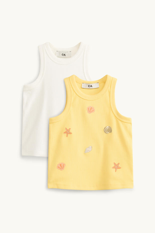 Children Girls - Multipack of 2 - scallop - top - ribbed - yellow