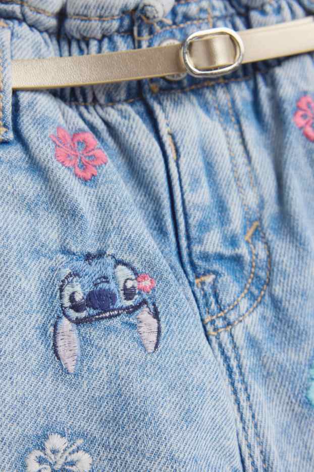 Kinderen: meisjes - Lilo & Stitch - denim short met riem - jeanslichtblauw