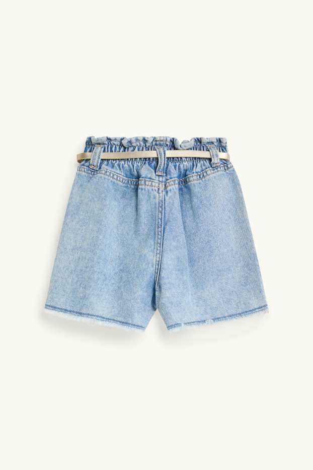 Kinderen: meisjes - Lilo & Stitch - denim short met riem - jeanslichtblauw