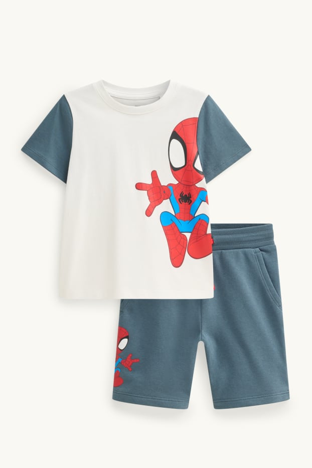 Kinder Buben - Spidey - Set - Kurzarmshirt und Sweatshorts - 2 teilig - grau