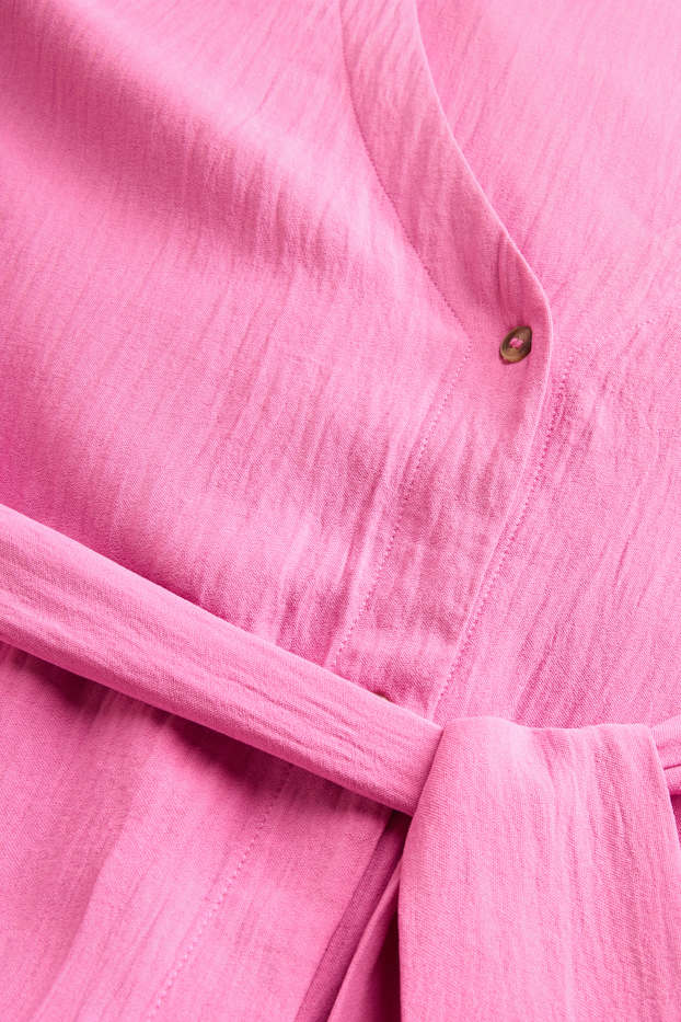 Dámské - Šaty s výstřihem ve tvaru V - straight fit - strukturované - růžová