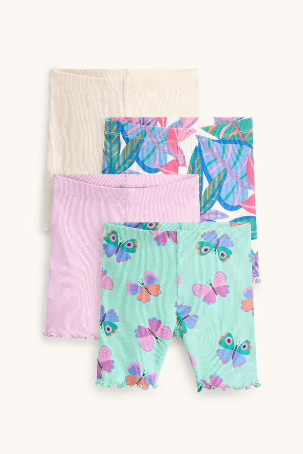 Children Girls - Multipack of 4 - cycling shorts - ribbed - green / pink