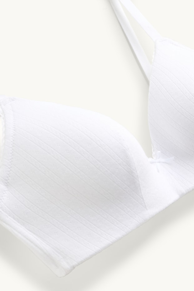 Femei - Sutien cu model pointelle fără armătură - vătuit - alb