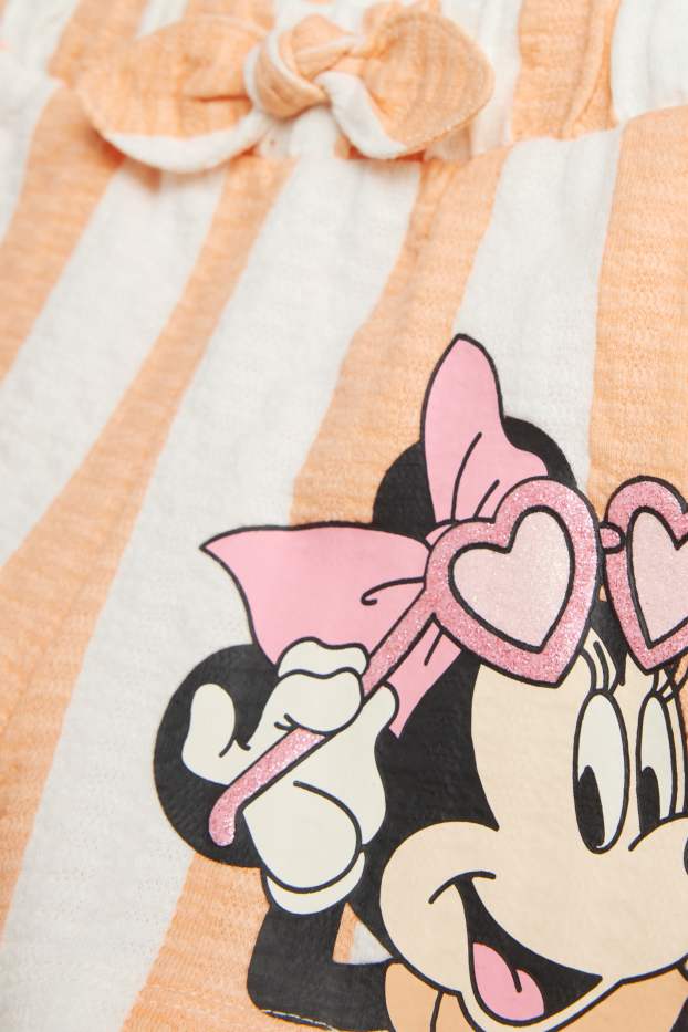 Children Girls - Minnie Mouse - shorts - shiny - striped - white / orange