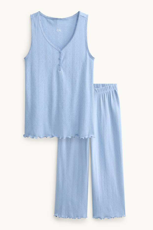 Dames - Pointelle-pyjama - 2-delig - blauw