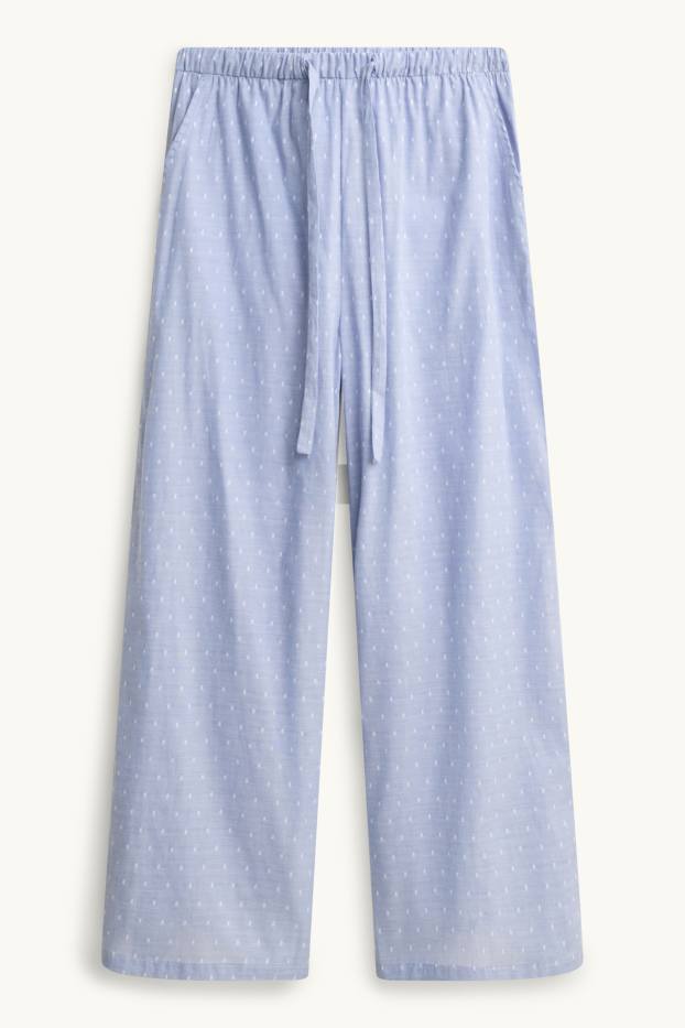 Dámské - Pyžamové kalhoty - puntíkované - modrá