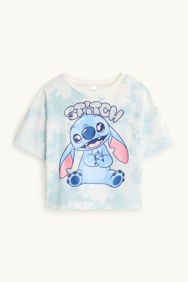 Enfants filles - Lot de 2 - Lilo et Stitch - T-shirt - effet brillant - blanc / bleu clair