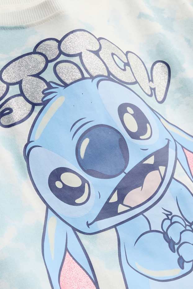 Enfants filles - Lot de 2 - Lilo et Stitch - T-shirt - effet brillant - blanc / bleu clair