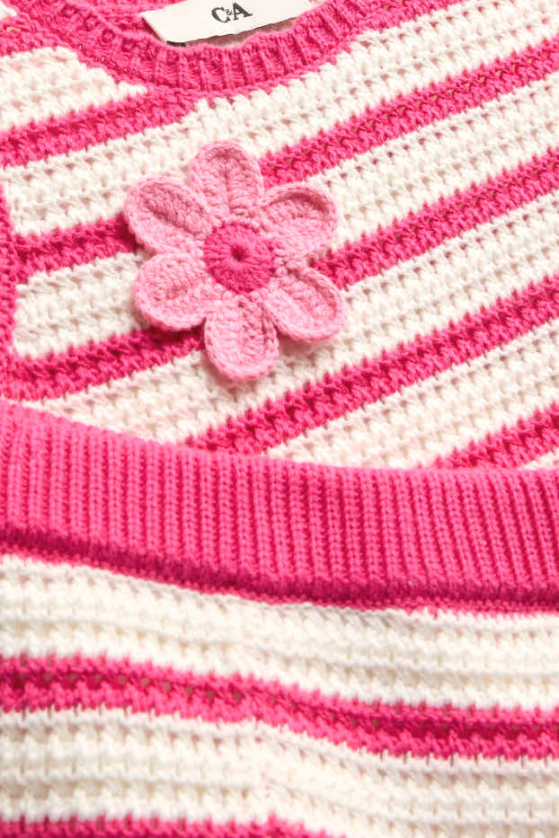 Enfants filles - Fleurs - ensemble - top en maille et short - 2 pièces- à rayures - blanc / rose