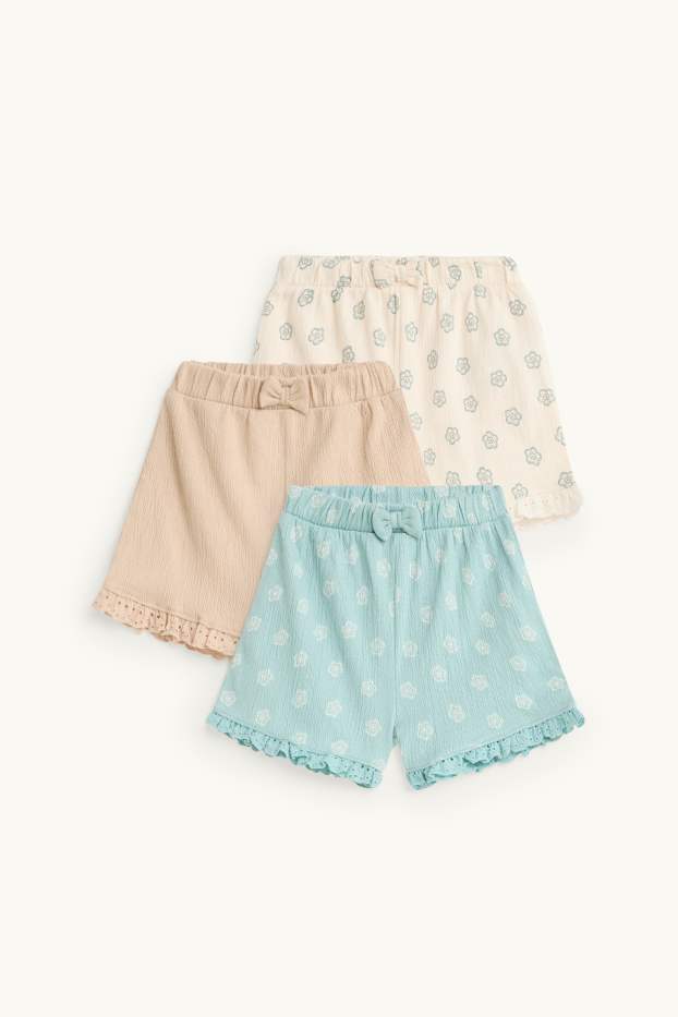 Bebeluși - fete - Multipack 3 perechi - floricele - pantaloni scurți bebeluși - roz / albastru deschis