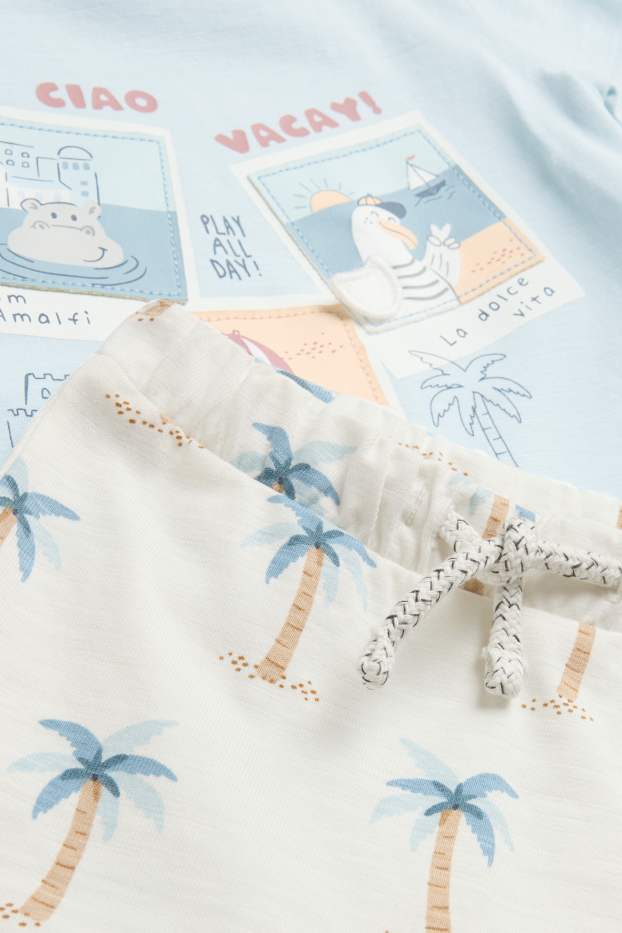 Baby: jongens - Dieren en palmbomen - babyoutfit - 2-delig - blauw